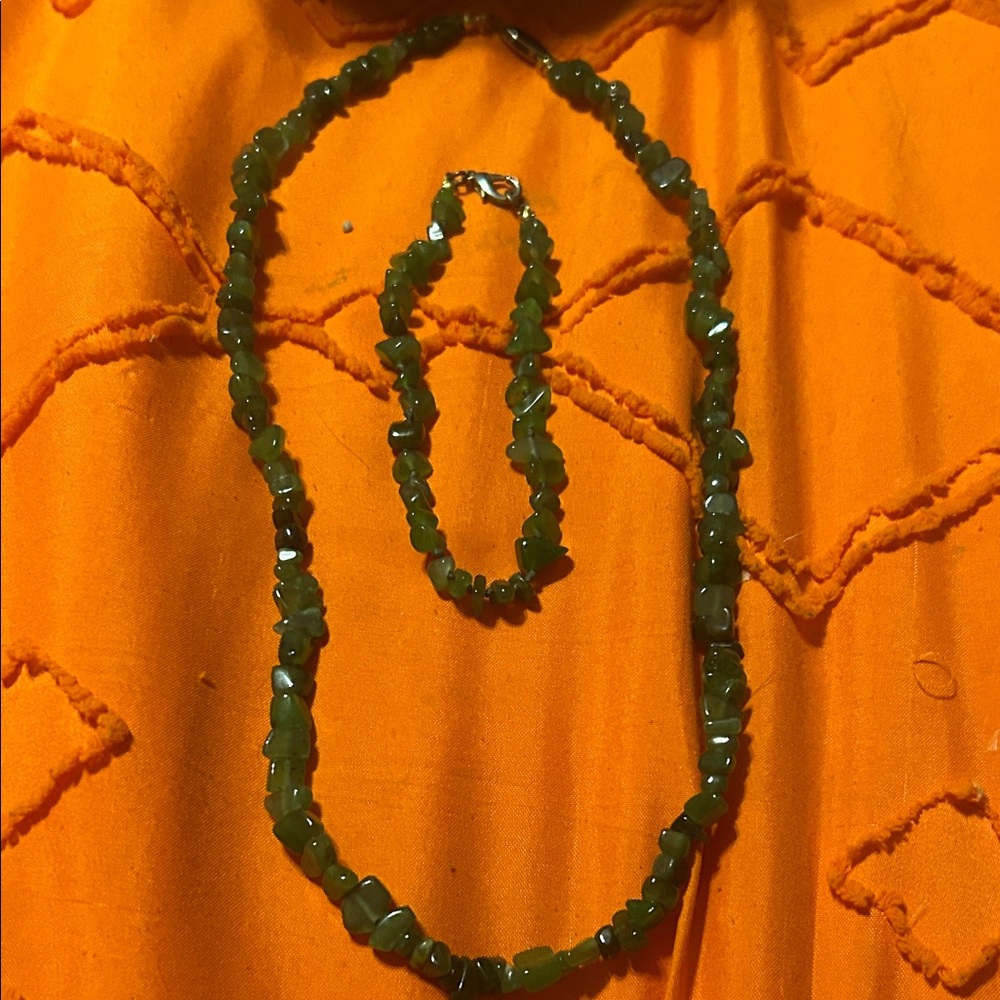 Green Beaded Necklace and Bracelet Set - Women's Jewelry